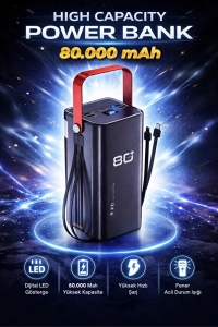 80.000 mAh Güçlü Powerbank LED Işıklı